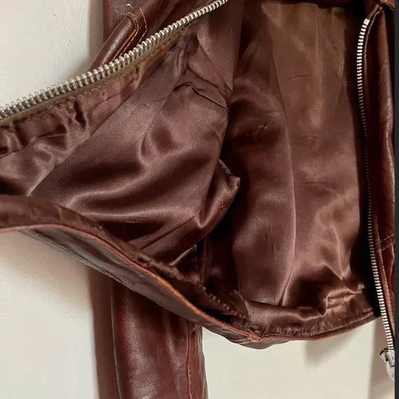 Iconic 70s Brown Leather Bomber Jacket - Picture 5 of 12